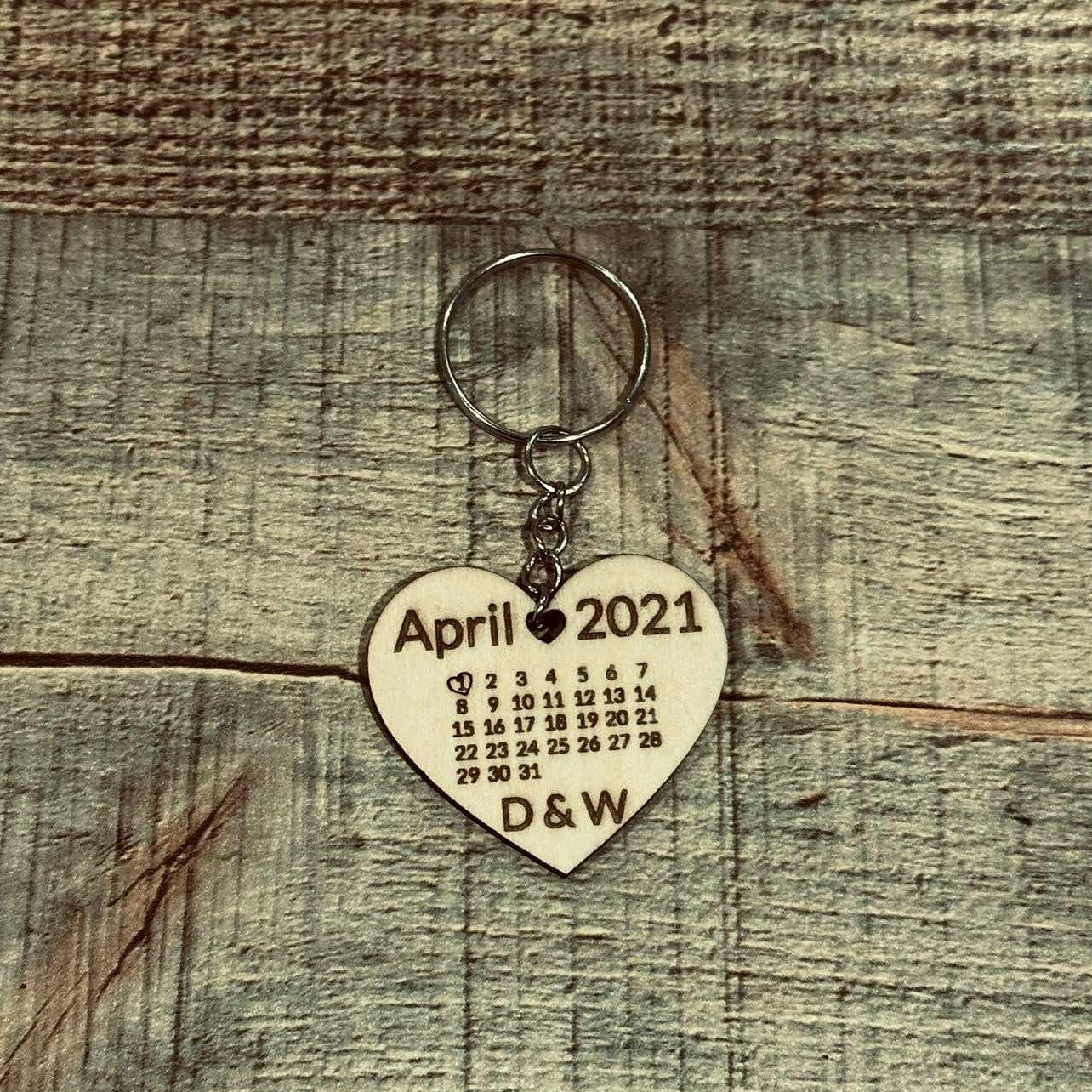 Personalised Wooden Calendar Date Keyring